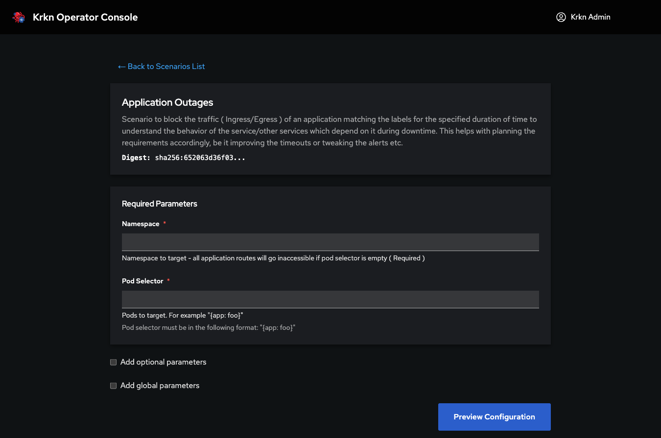 Mandatory Scenario Parameters